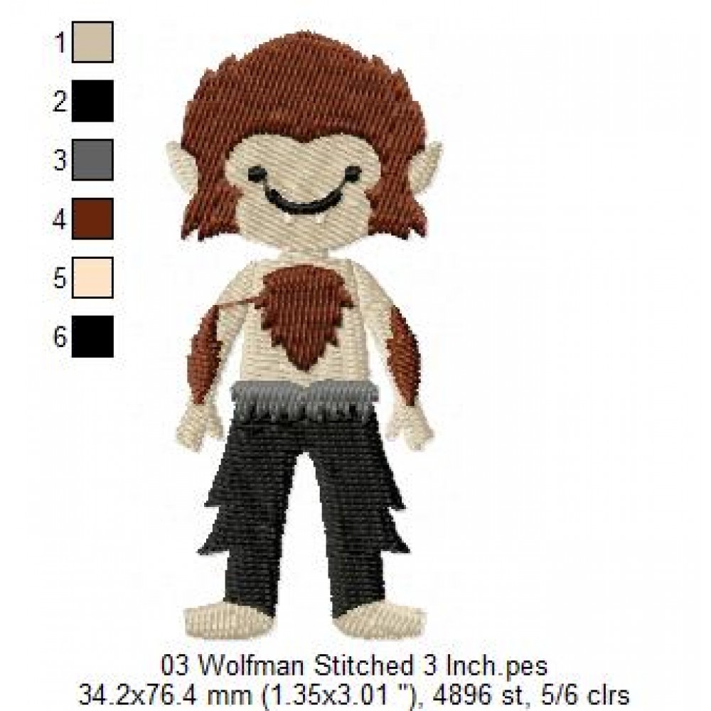 03 Wolfman Stitched 3 Inch Embroidery Design