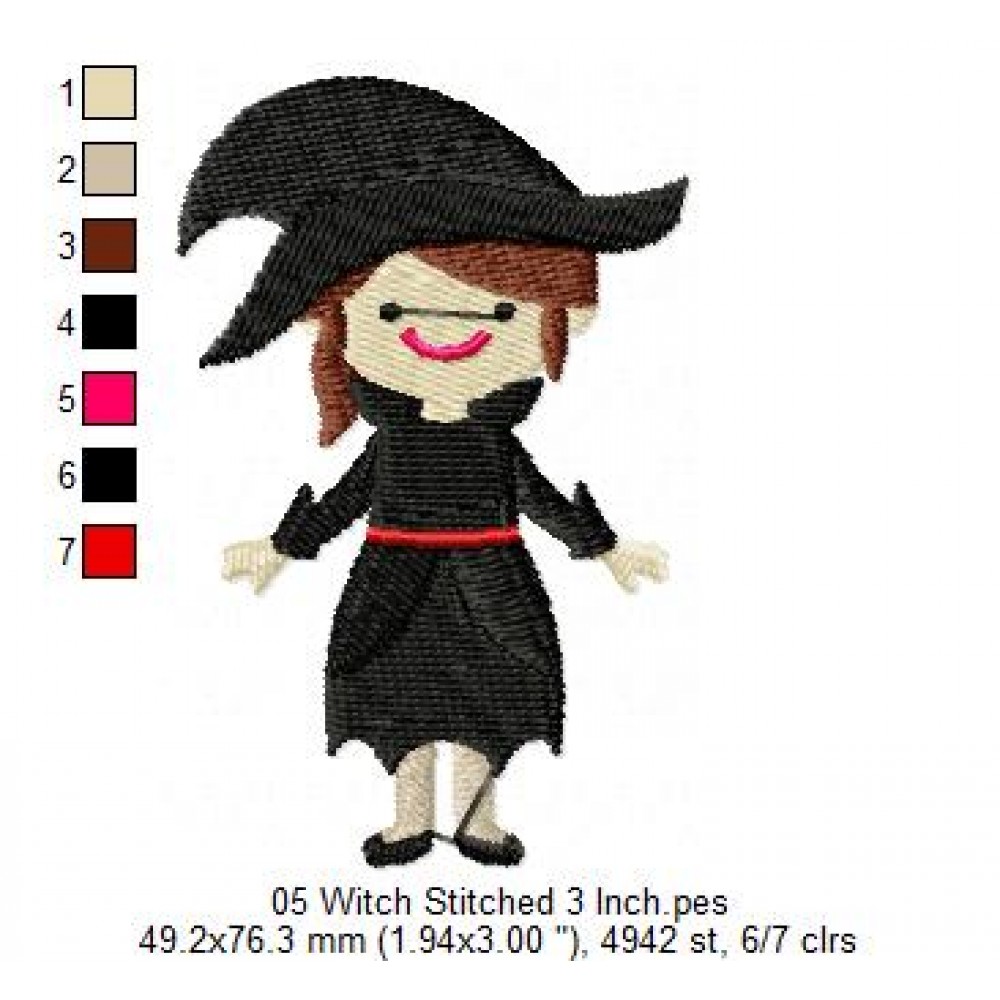 05 Witch Stitched 3 Inch Embroidery Design