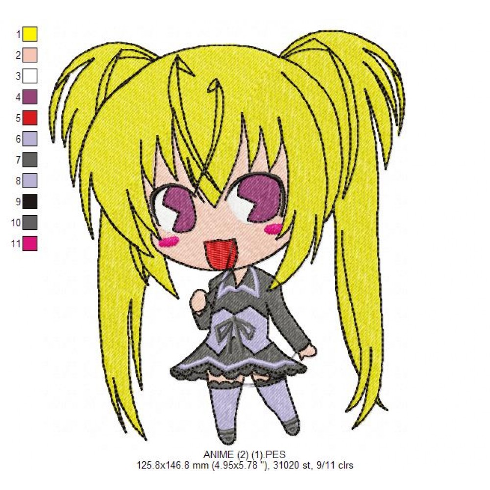 Anime Girl Embroidery Digital Download