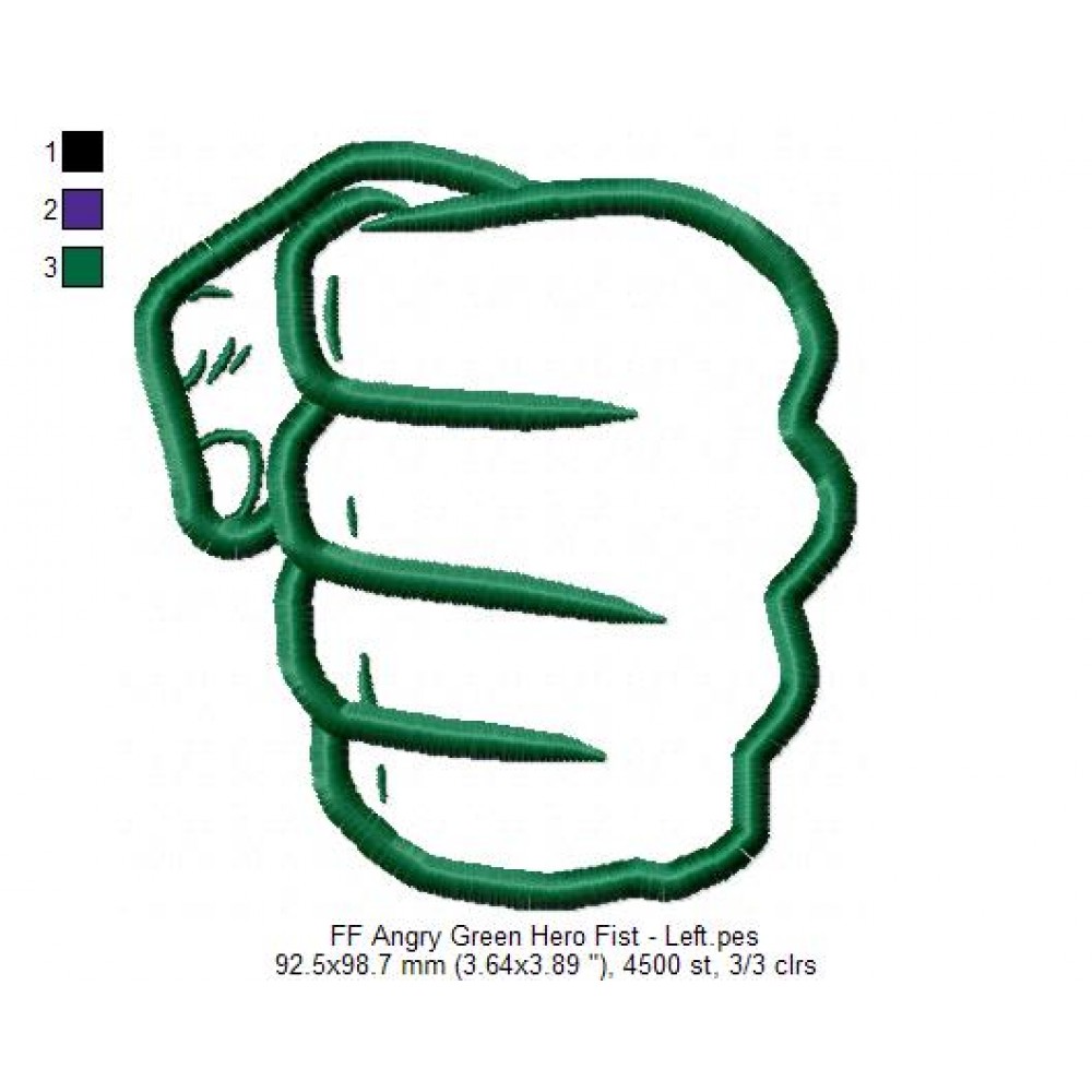 Angry Green Hero Fist Left Cartoon Embroidery Design